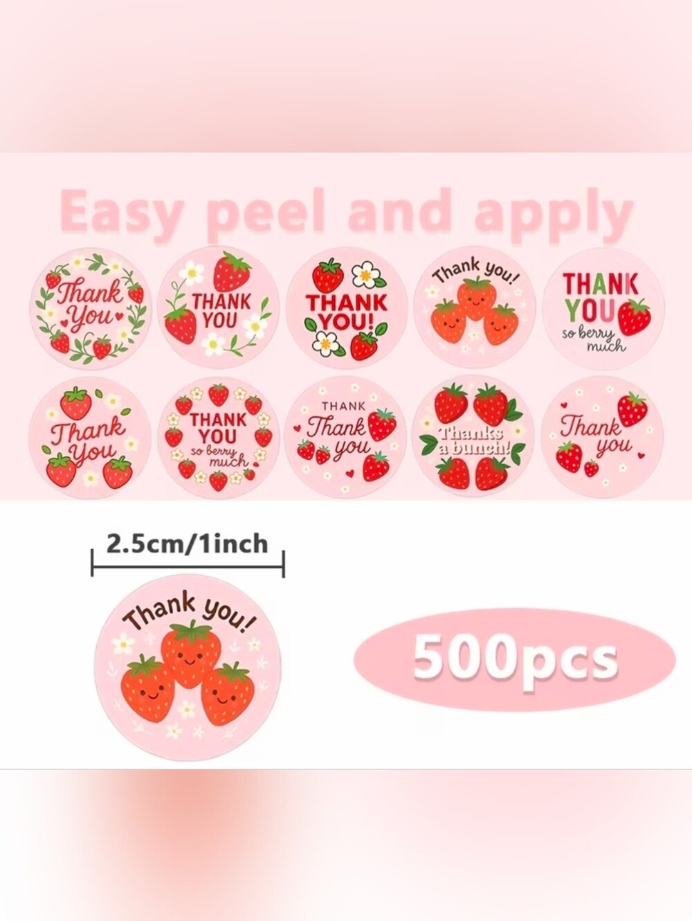 500 Thank You Stickers Strawberries NIP - Picture 3 of 6
